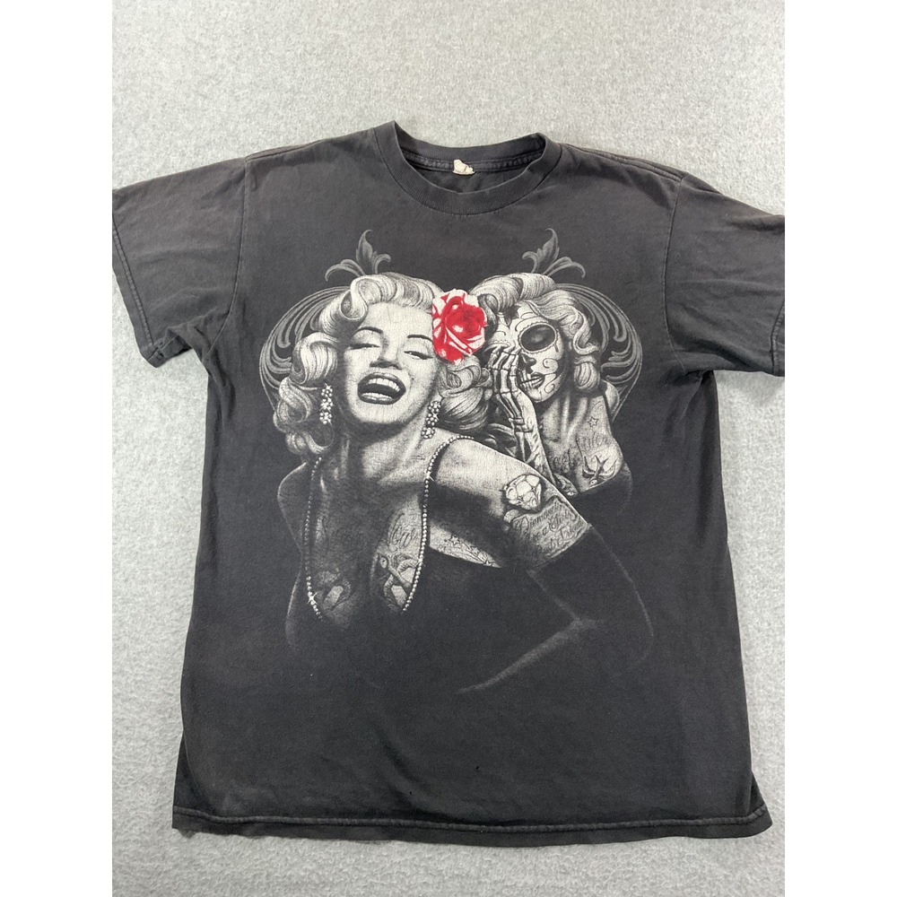 Alstyle Marilyn Monroe Tattoo Sugar Skull Graphic Tee Black Womens Medium 1003